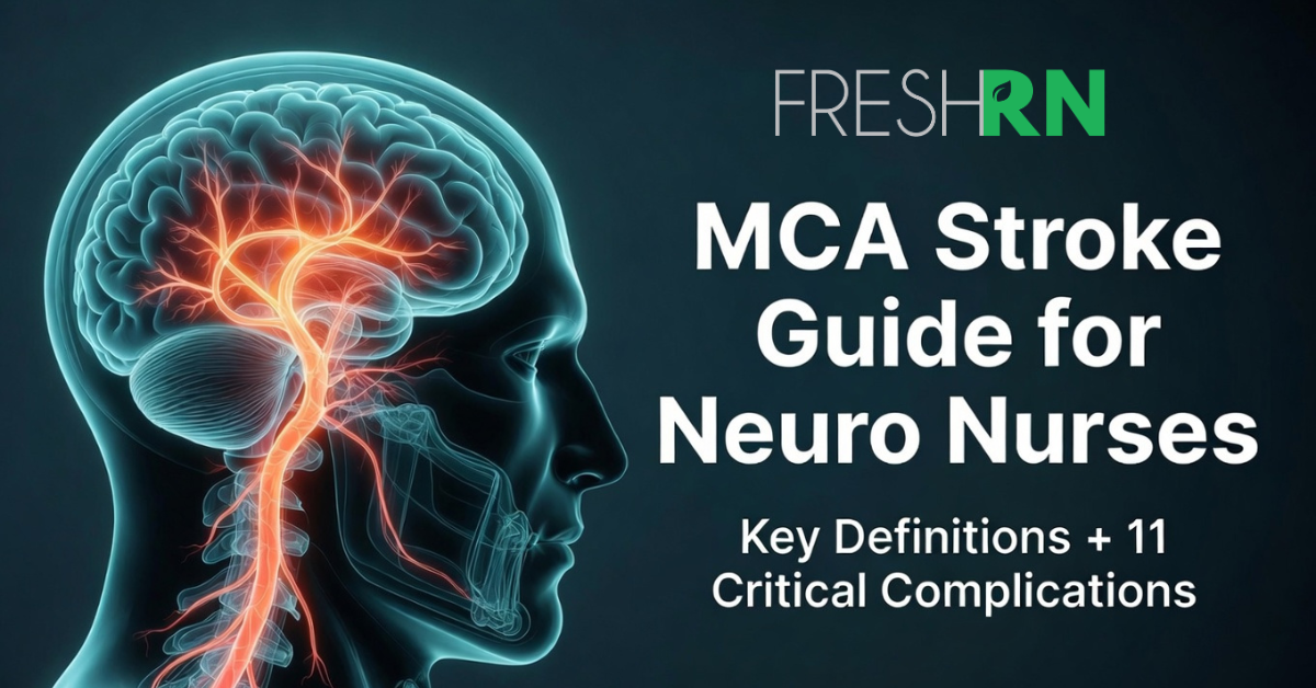 Brain with blood flow lighting up, MCA Stroke Guide For Neuro Nurses